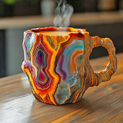 Insulated Crystal Coffee Mug with Natural Mineral Glaze - Handcrafted Artisan Cup for Hot & Cold Drinks - Microwave & Dishwasher Safe - 12