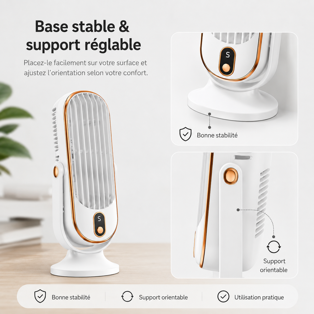 Dual Motor Desk Fan with 720° Rotation, 5 Speed Settings & USB Rechargeable Battery – Whisper-Quiet Personal Cooling Tower for Office