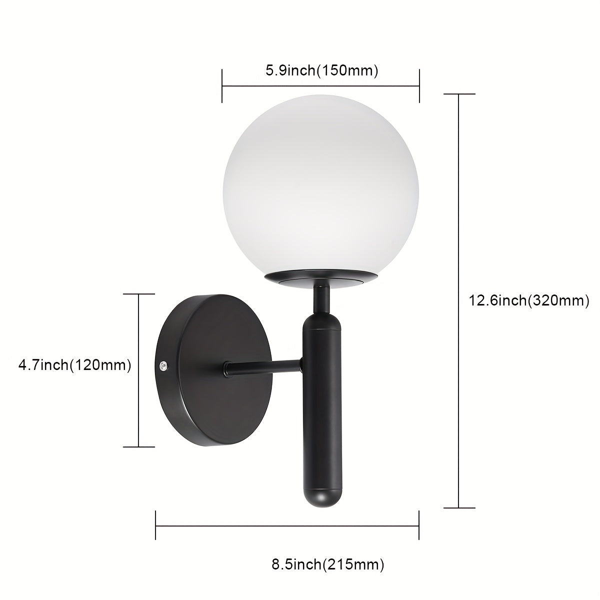 Semi-Flush Spherical Wall Light with Frosted Shade | Metal Sconce for Bedroom, Bathroom & Hallway | Hardwired G9 Socket 110V-240V | Modern