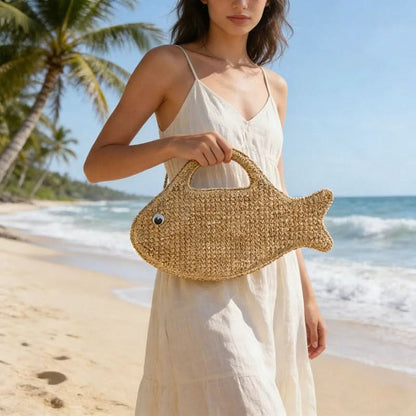 SEAFLARE – Fish Shape Raffia Clutch Bag