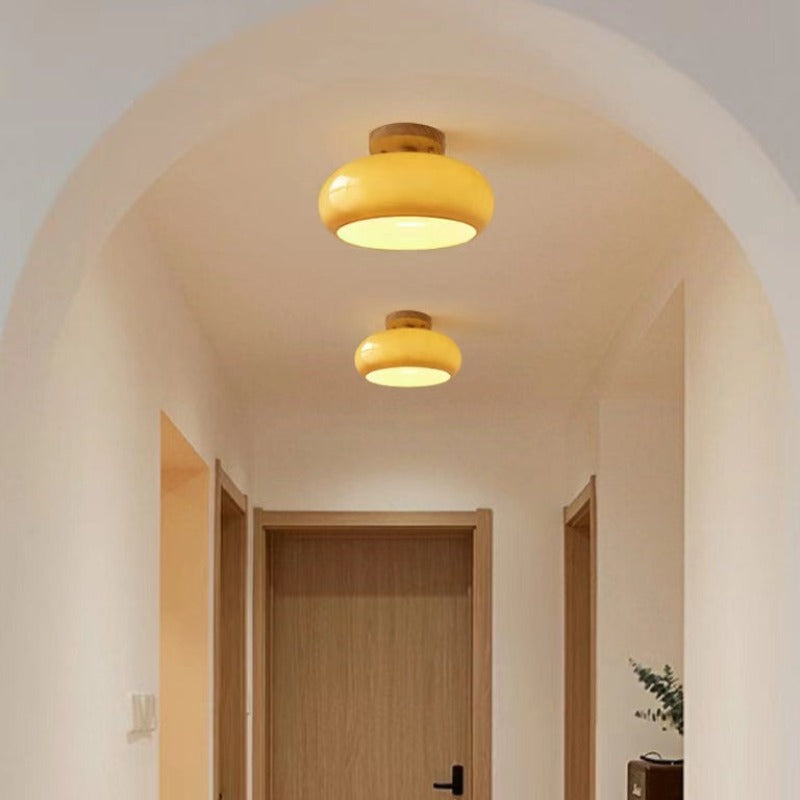 Recessed Wood Flush Mount Ceiling Light with Glass Shade for Living Room & Dining Room – Modern Indoor Lighting Fixture
