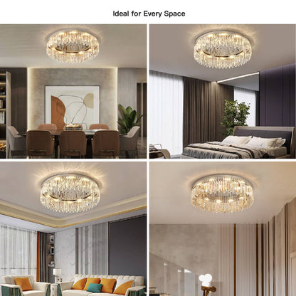 Chrome Crystal Flush Mount Light Fixture 20-40 Inches Dimmable LED for Bedroom Living Room Dining Room Low Profile Round Ceiling Light Moder