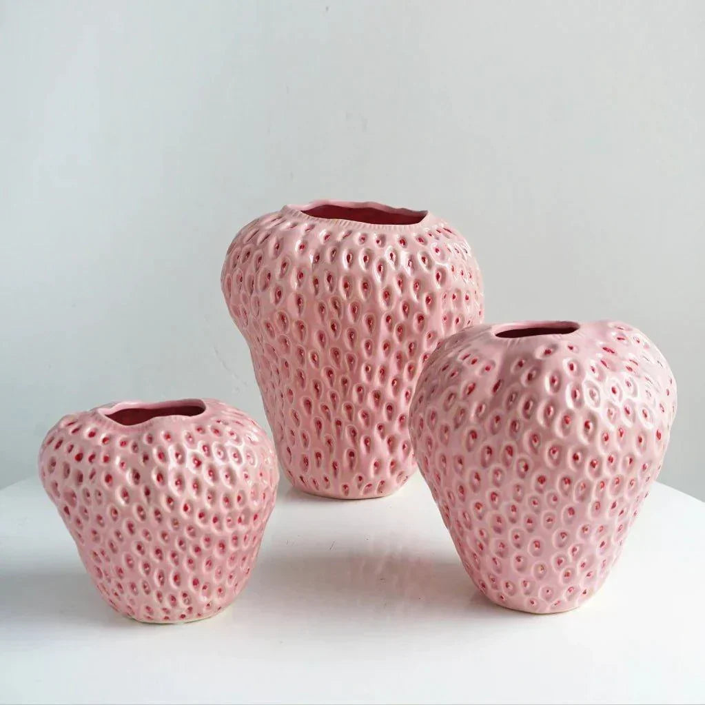 Charming Strawberry Shaped Ceramic Vase for Home Decor