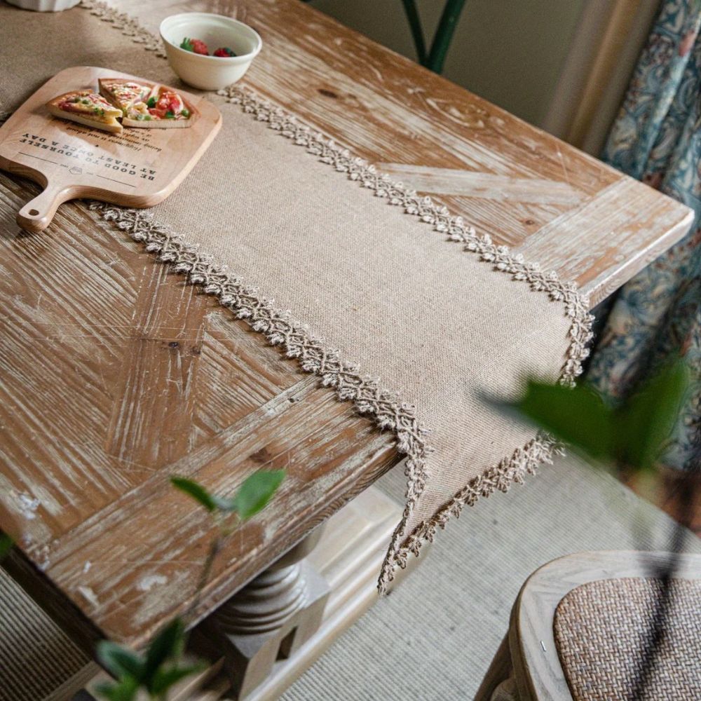 Woven Jute Runner for Dining Tables 12 in x 71 in Natural Beige Farmhouse Buffet Cloth Centerpiece Decor Boho Kitchen Rustic Home Styling