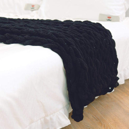 Heavy Cable-Knit Throw Blanket in Soft Chenille Yarn for Sofa, Bed & Living Room – Plush Oversized Knitted Accent Throw