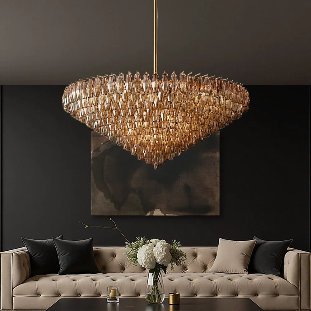 Cascading Glass Chandelier 37-Inch Multi-Level Fixture with Adjustable Height for Dining Room Entryway Living Room Modern Tiered Ceiling Lig