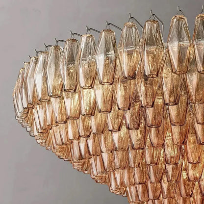 Cascading Glass Chandelier 37-Inch Multi-Level Fixture with Adjustable Height for Dining Room Entryway Living Room Modern Tiered Ceiling Lig