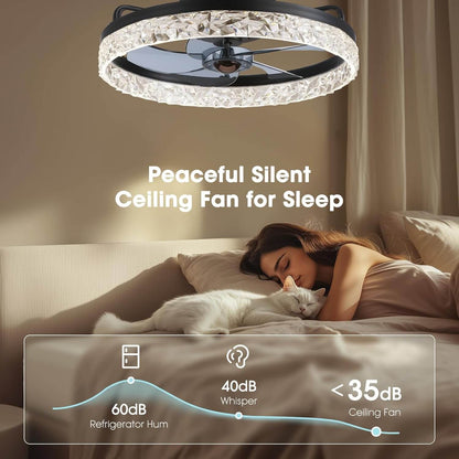 Flush Mount Ceiling Fan with Light and Remote 20 Inch Low Profile LED Fan Light Dimmable 3 Color Temps 6 Speed Reversible Blades for