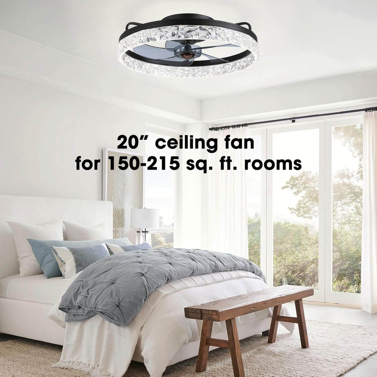 Low-Profile Flush Mount Ceiling Fan with Dimmable LED Light & Remote 20 Inch for Bedroom Living Room Kitchen Dining Reversible Blades 6 Spee