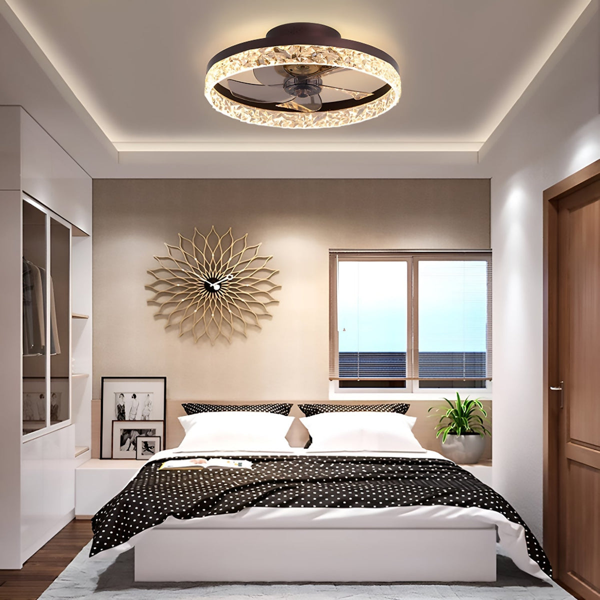 Flush Mount Ceiling Fan with Light and Remote 20 Inch Low Profile LED Fan Light Dimmable 3 Color Temps 6 Speed Reversible Blades for
