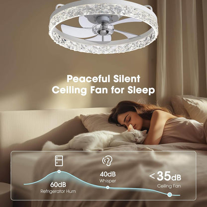 Low-Profile Flush Mount Ceiling Fan with Dimmable LED Light & Remote 20 Inch for Bedroom Living Room Kitchen Dining Reversible Blades 6 Spee