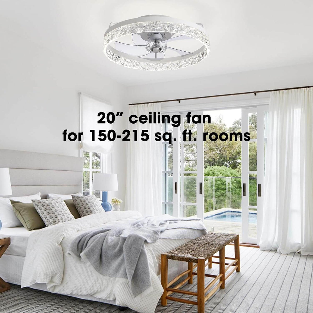 Low-Profile Flush Mount Ceiling Fan with Dimmable LED Light & Remote 20 Inch for Bedroom Living Room Kitchen Dining Reversible Blades 6 Spee