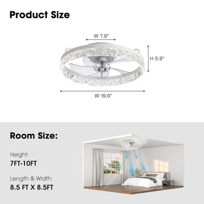 Low-Profile Flush Mount Ceiling Fan with Dimmable LED Light & Remote 20 Inch for Bedroom Living Room Kitchen Dining Reversible Blades 6 Spee