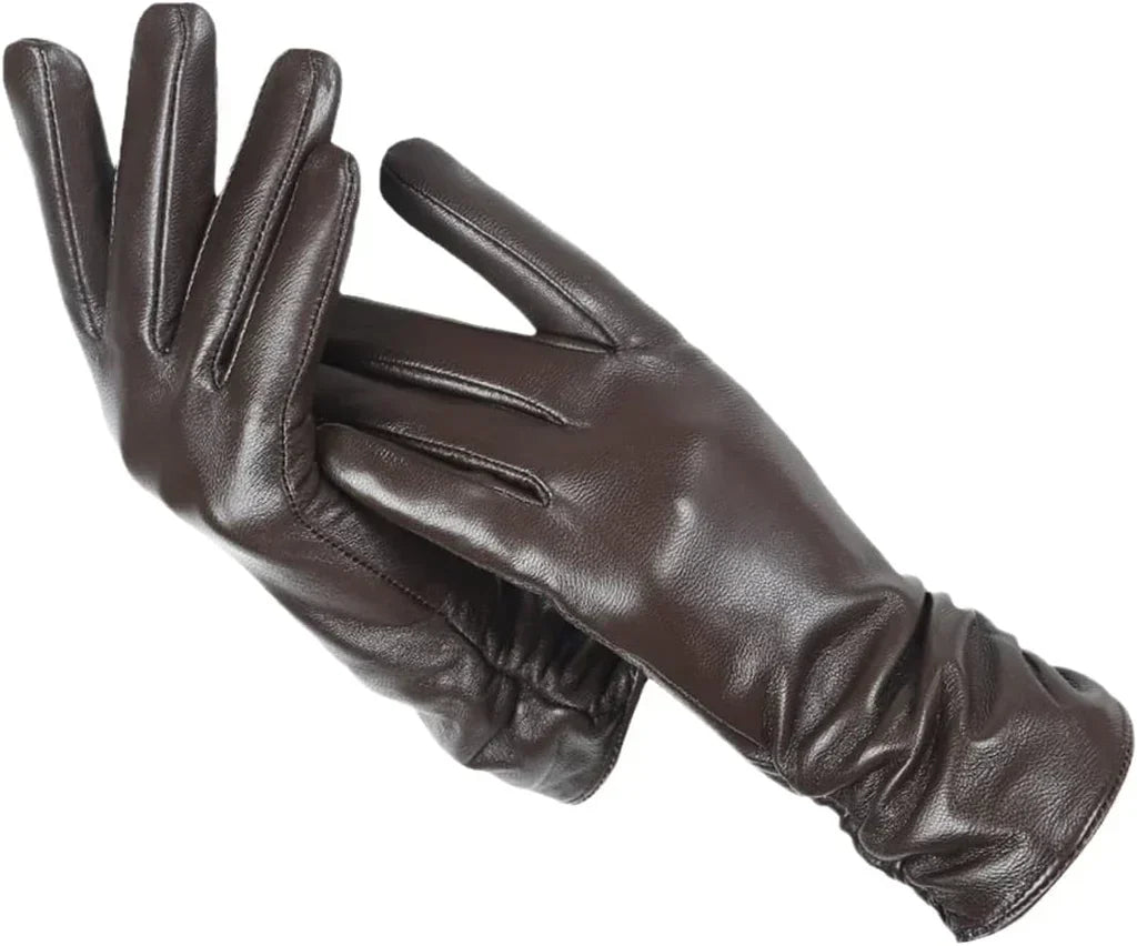Women's Genuine Leather Gloves with Wool Lining – Cold-Weather Hand Protection for Winter – Touchscreen Compatible Sheepskin Driving Gloves