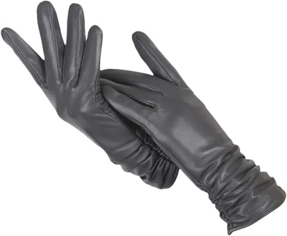 Women's Genuine Leather Gloves with Wool Lining – Cold-Weather Hand Protection for Winter – Touchscreen Compatible Sheepskin Driving Gloves