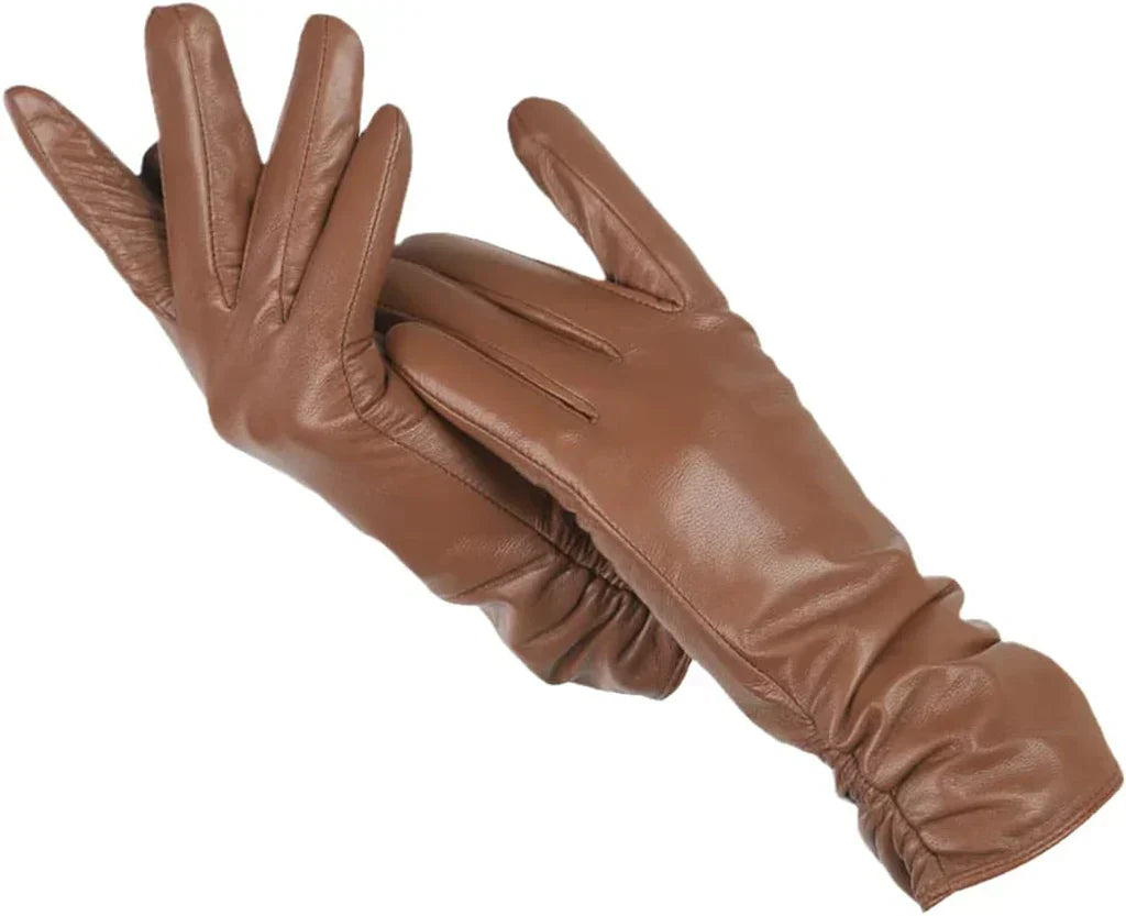 Women's Genuine Leather Gloves with Wool Lining – Cold-Weather Hand Protection for Winter – Touchscreen Compatible Sheepskin Driving Gloves