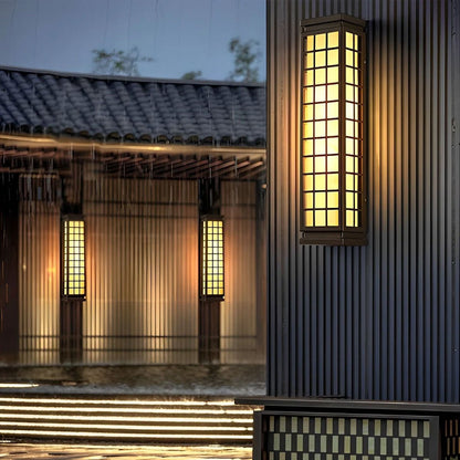 Japanese Grid Outdoor Wall Light Waterproof Stainless Steel 18 inch Bronze Entrance Lamp for Patio Garden Driveway Courtyard Villa Pathway E