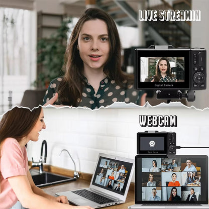 Compact 4K Digital Video Camera with Flip Screen & 18x Zoom for Vlogging, Content Creation, Travel & Photography