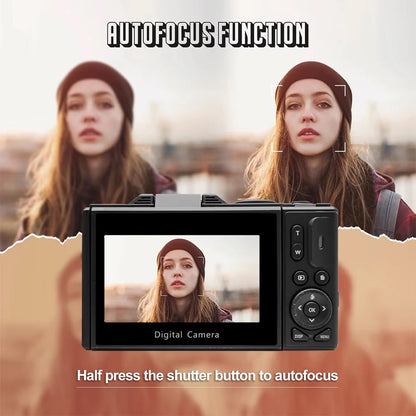 Compact 4K Digital Video Camera with Flip Screen & 18x Zoom for Vlogging, Content Creation, Travel & Photography