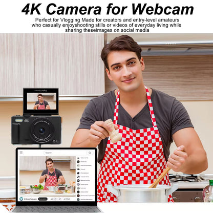 Compact 4K Digital Video Camera with Flip Screen & 18x Zoom for Vlogging, Content Creation, Travel & Photography