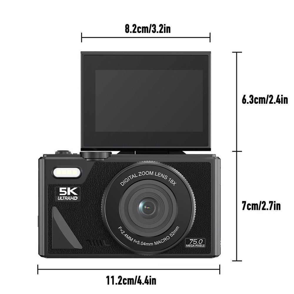 Compact 4K Digital Video Camera with Flip Screen & 18x Zoom for Vlogging, Content Creation, Travel & Photography