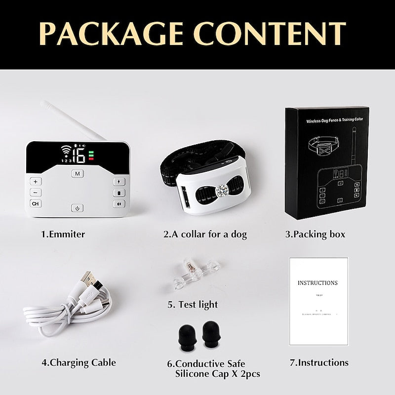 Wireless Dog Fence & Training Collar 2-in-1 System - Rechargeable Pet Containment with Adjustable Boundary up to 984 Feet - Waterproof