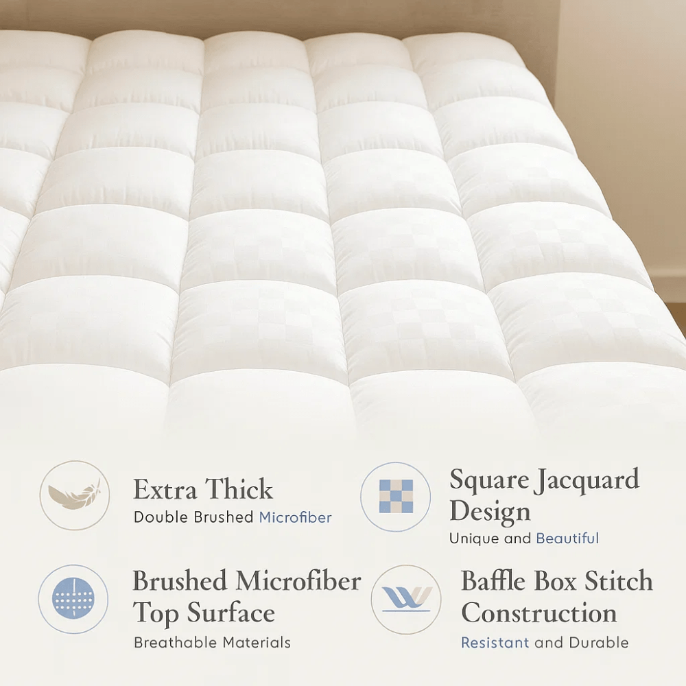 Memory Foam Mattress Pad with Temperature-Regulating Gel Layer for Back Support & Cool Sleep