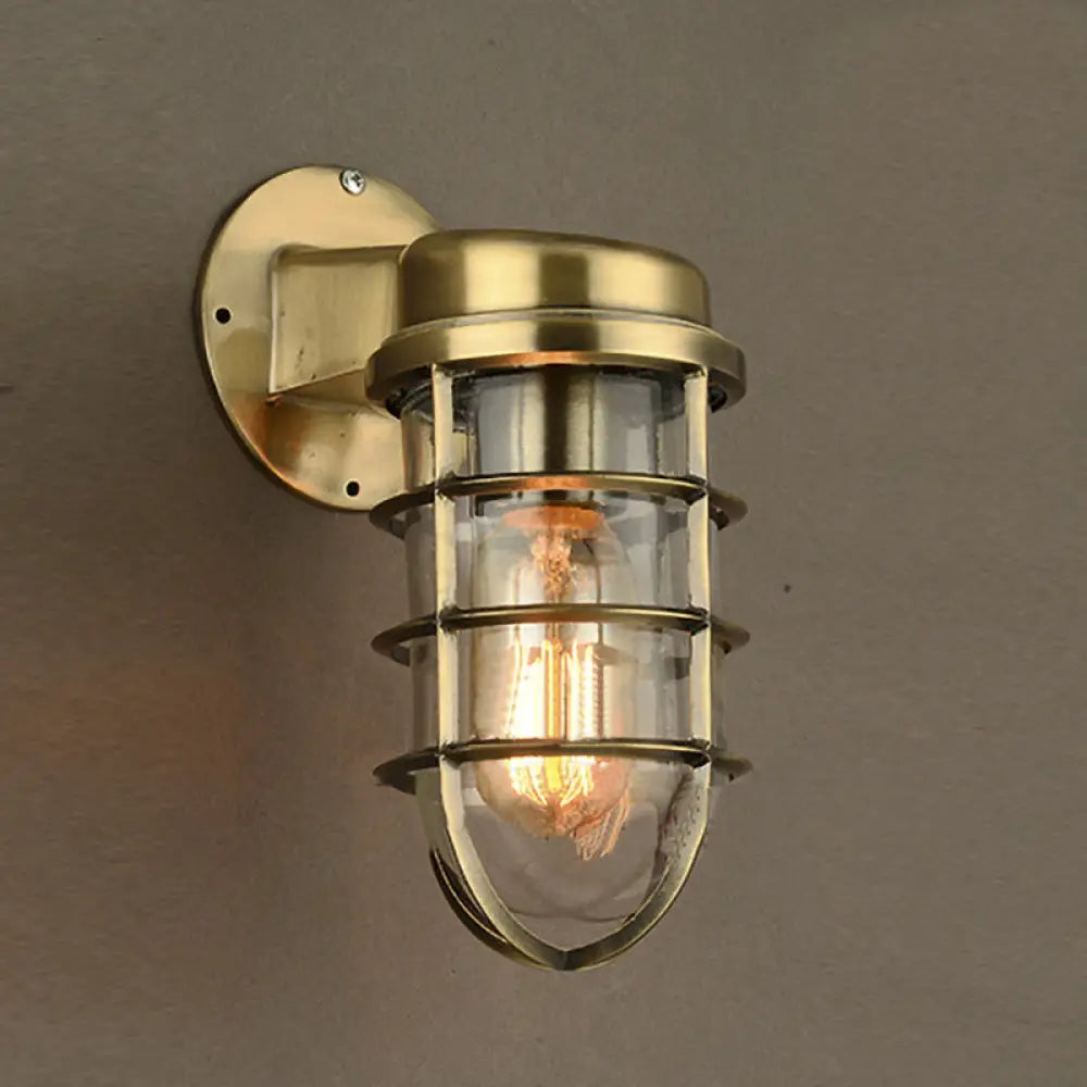 Metal Cage Wall Sconce with Glass Shade – Industrial Hardwired Light for Hallway, Bedroom, Dining Room – 4" Wide 1-Light Fixture