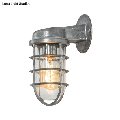 Metal Cage Wall Sconce with Glass Shade – Industrial Hardwired Light for Hallway, Bedroom, Dining Room – 4" Wide 1-Light Fixture