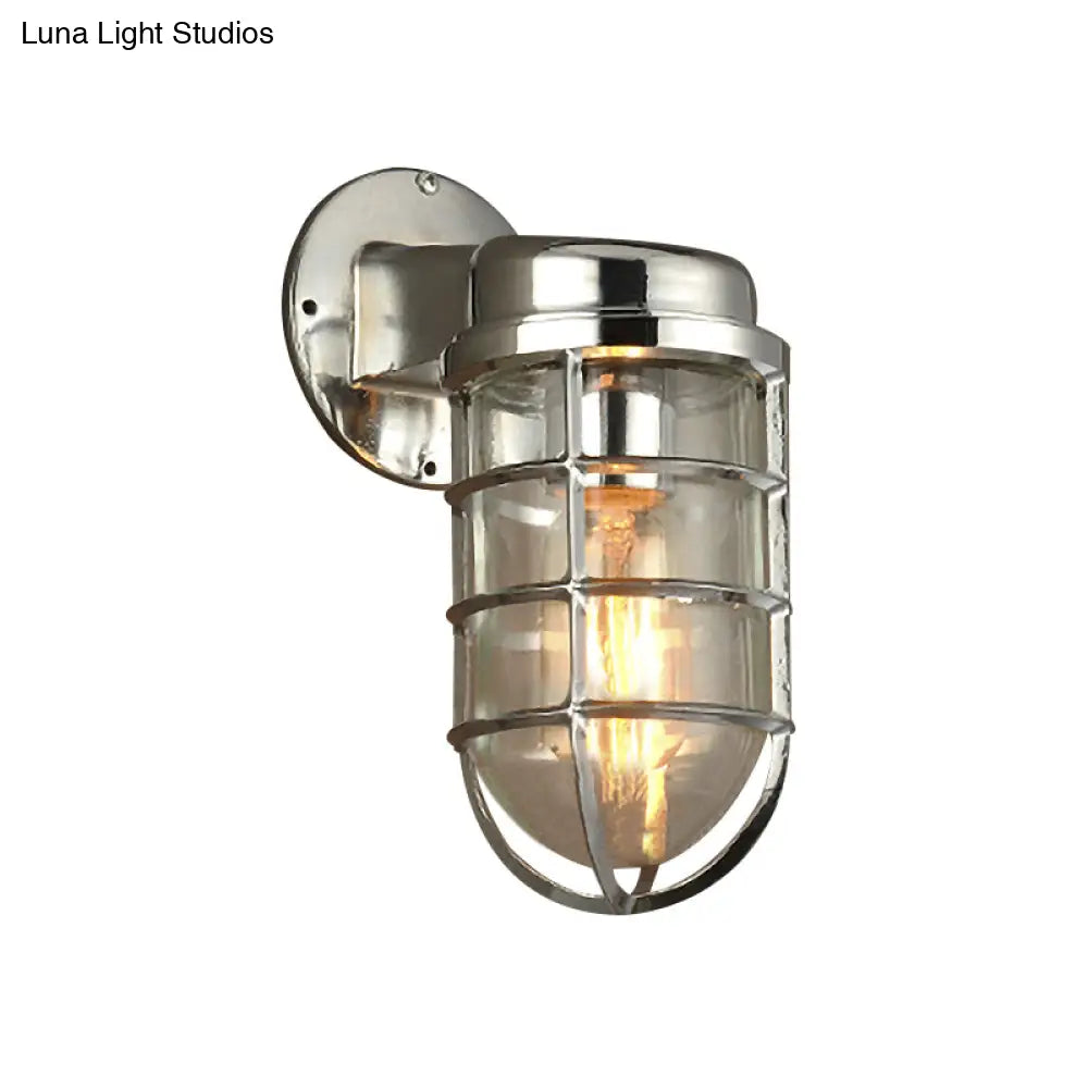Metal Cage Wall Sconce with Glass Shade – Industrial Hardwired Light for Hallway, Bedroom, Dining Room – 4" Wide 1-Light Fixture