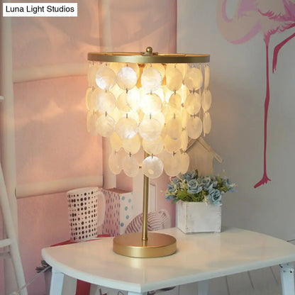 Two-Tier Seashell Table Lamp with Dual Sockets for Bedroom, Decorative Nightstand Accent Light in Gold Finish