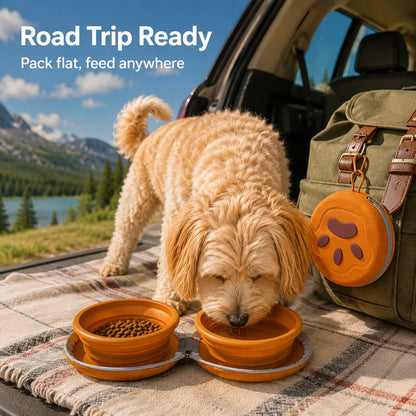 Ortekor 2-in-1 Collapsible Pet Travel Bowl for Walks, Parks & Road Trips - Feed and Hydrate Small Dogs or Cats Anywhere