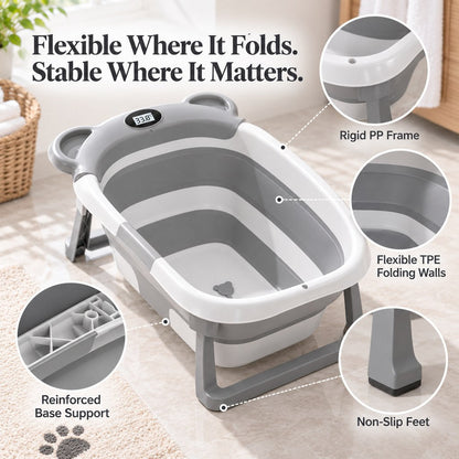 Ortekor Collapsible Pet Bathtub with Digital Thermometer - Space-Saving Dog & Cat Bath Tub for Easy At-Home Grooming
