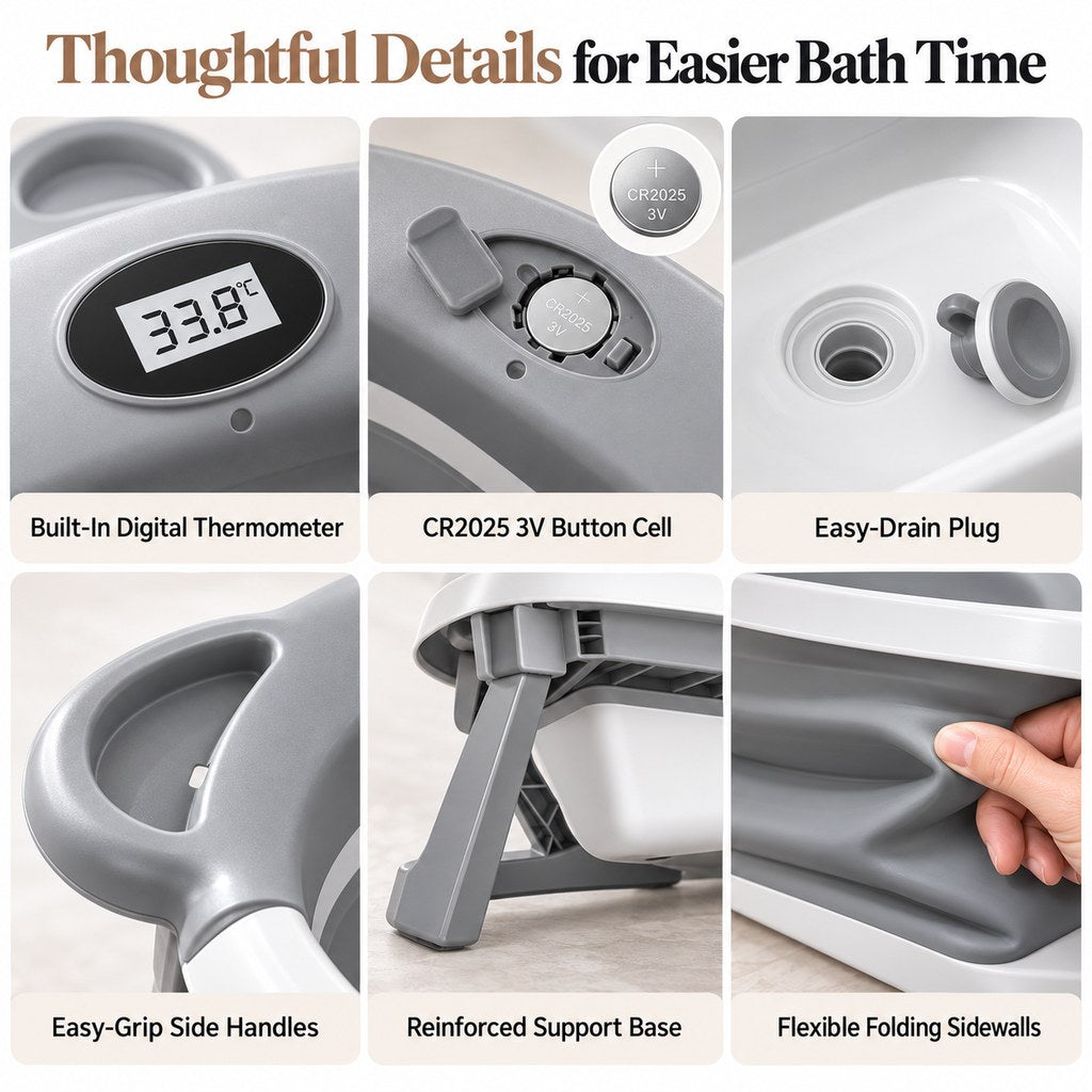 Ortekor Collapsible Pet Bathtub with Digital Thermometer - Space-Saving Dog & Cat Bath Tub for Easy At-Home Grooming