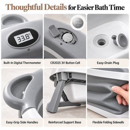 Ortekor Collapsible Pet Bathtub with Digital Thermometer - Space-Saving Dog & Cat Bath Tub for Easy At-Home Grooming