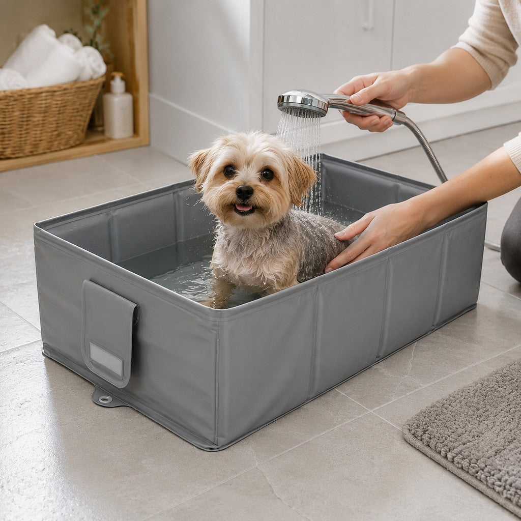 Ortekor Collapsible Pet Bathtub with Drain Plug for Cats & Small Dogs - Easy At-Home Baths, Folds Flat for Storage