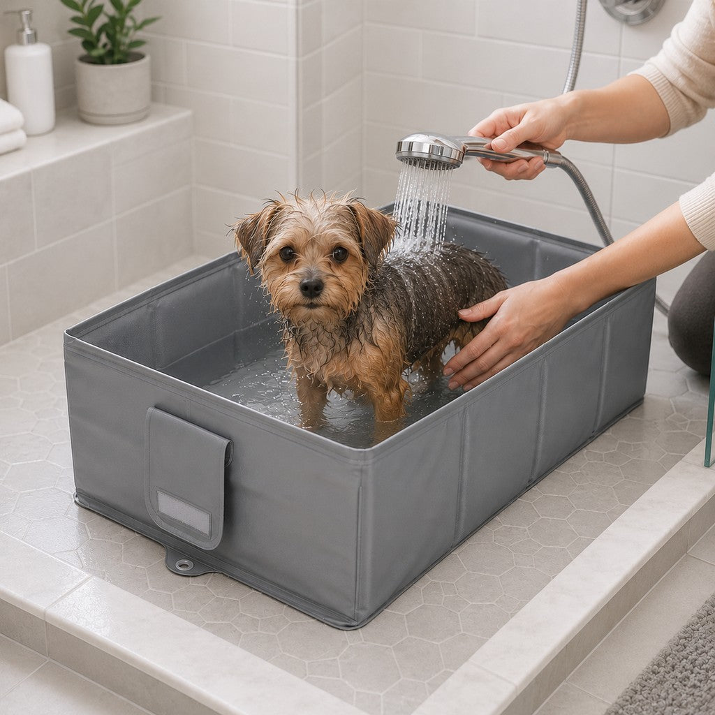 Ortekor Collapsible Pet Bathtub with Drain Plug for Cats & Small Dogs - Easy At-Home Baths, Folds Flat for Storage