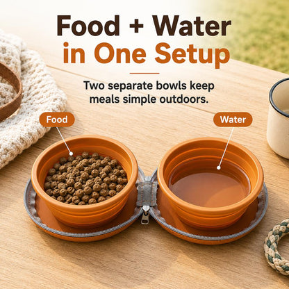 Ortekor Paw-Shaped Collapsible Pet Travel Bowl Set for Walks, Camping & Road Trips - Feed Anywhere Without Bulky Bowls