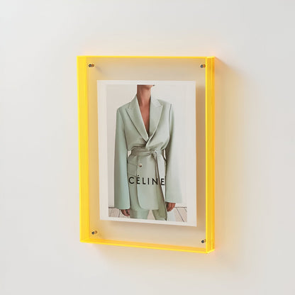 Clear Acrylic Wall Frame with Colored Border for Photos Posters Art Prints | Floating Display Holder for Living Room Bedroom Office | Modern