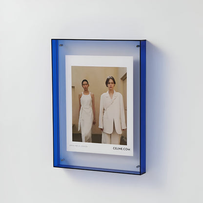 Clear Acrylic Wall Frame with Colored Border for Photos Posters Art Prints | Floating Display Holder for Living Room Bedroom Office | Modern