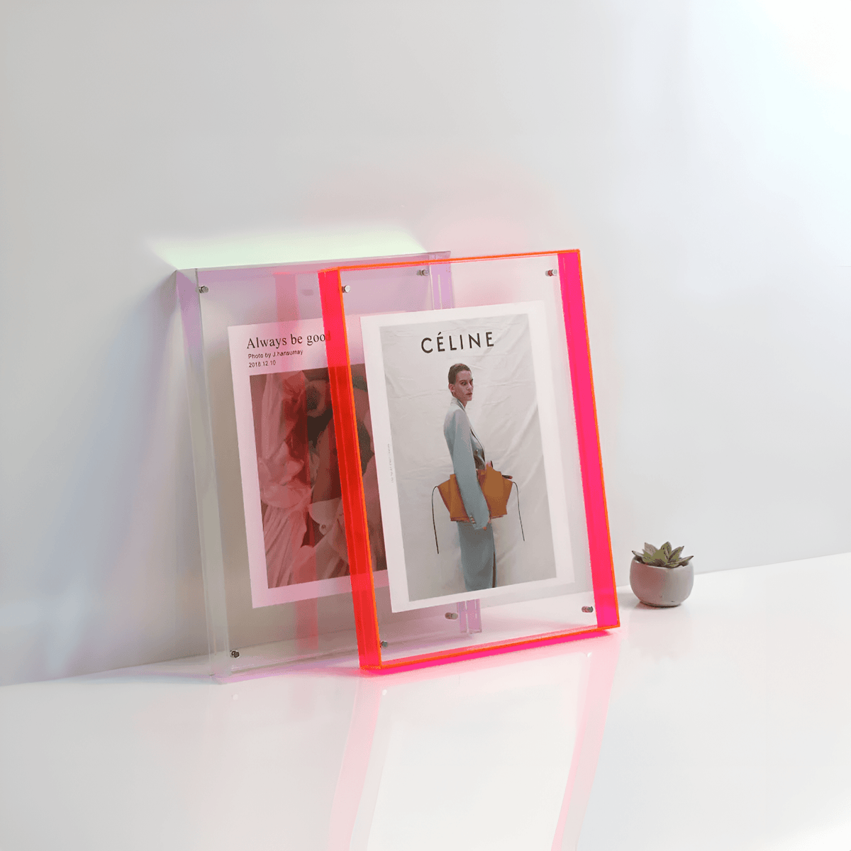 Clear Acrylic Wall Frame with Colored Border for Photos Posters Art Prints | Floating Display Holder for Living Room Bedroom Office | Modern