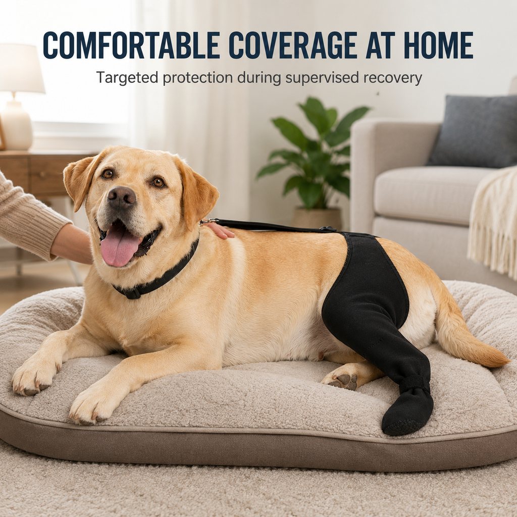 Ortekor Adjustable Dog Rear Leg Recovery Sleeve with Paw Cover - Helps Limit Licking During Post-Surgery Rest