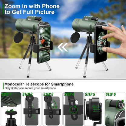Handheld Telescope Monocular with HD Optics for Wildlife Viewing, Outdoor Events, Nature Watching | Pocket-Size Spotting Scope for Travel &