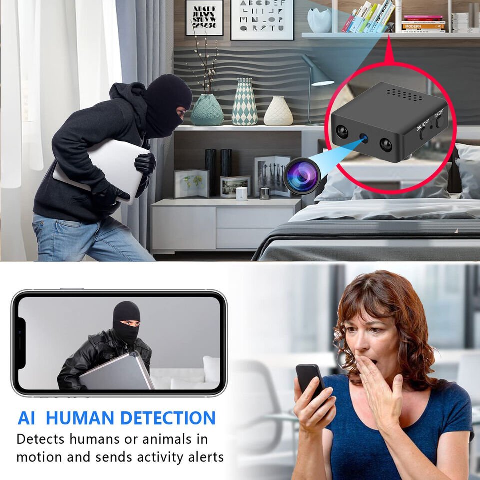 Mini Security Camera WiFi 1080P HD Indoor Wireless Surveillance Cam Night Vision Audio Wide Angle Monitoring Home Office Nanny Pet Baby