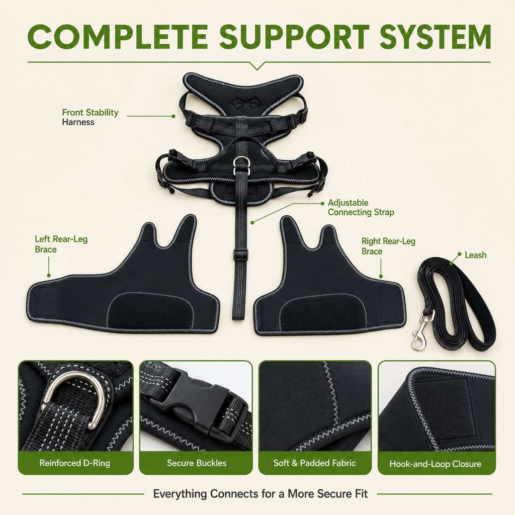 Ortekor Dual Rear Leg Dog Support Brace with Harness - Walking Stability for Weak Hind Legs
