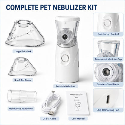 Ortekor Portable Pet Mist Care Kit for Dogs & Cats - Rechargeable Handheld Device with Two Masks