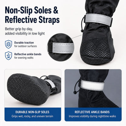Ortekor 4-in-1 Connected Dog Boots for Rainy Walks - Water-Resistant Paw & Leg Protection for Mud & Dirt