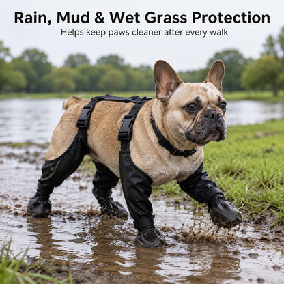 Ortekor Stay-On Waterproof Dog Walking Boots for Rain, Mud & Hot Pavement - Anti-Slip Paw Protection Suit