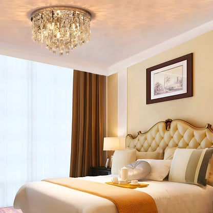 Flush Mount Crystal Ceiling Light Round Chandelier Chrome Finish for Bedroom Living Room Hallway Elegant Lighting Fixture Sparkling
