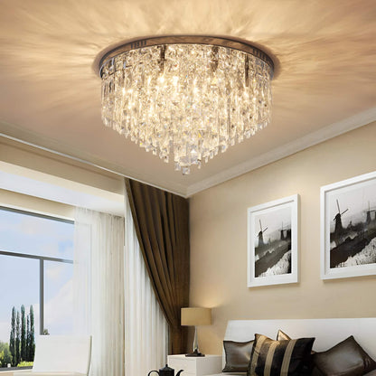Flush Mount Crystal Ceiling Light Round Chandelier Chrome Finish for Bedroom Living Room Hallway Elegant Lighting Fixture Sparkling